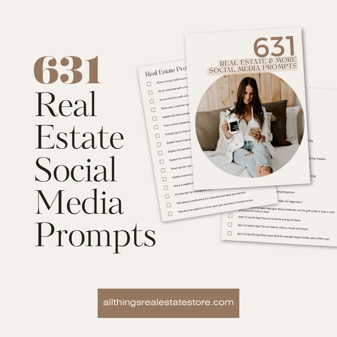 631 Real Estate Social Media Prompts - Canva Template & Printable - All Things Real Estate