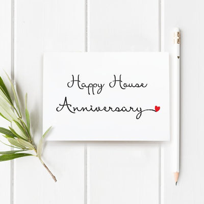 Celebration Cards - Happy House Anniversary - Cursive with a heart - All Things Real Estate