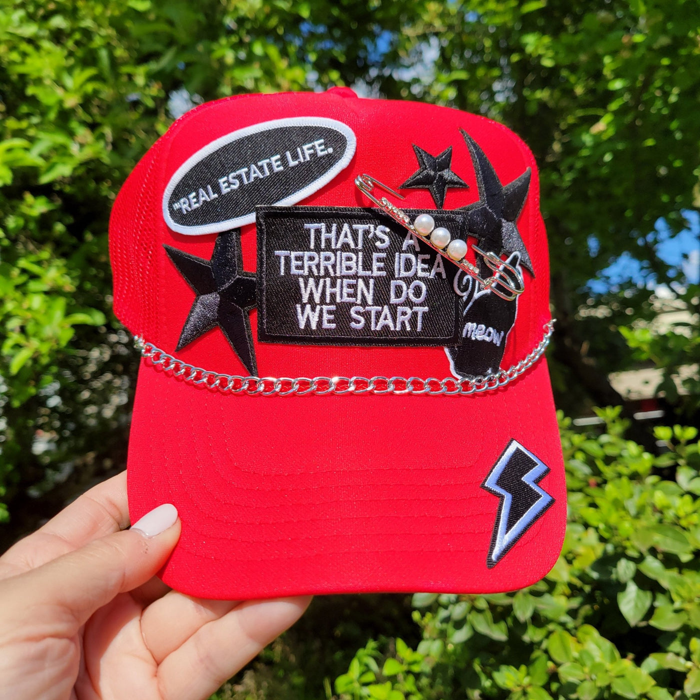 Foam Trucker Hat - Real Estate Life. - That's a Terrible Idea, When Do We Start - Cat- Stars - Pin with Pearls - All Things Real Estate