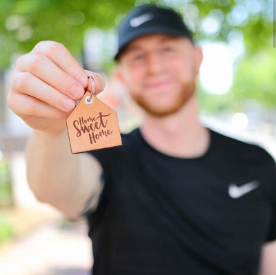 Leather Key Tag - "Home Sweet Home" Script No. 1 - All Things Real Estate