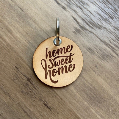 Leather Key Tag - "Home Sweet Home" Script No. 2-Circle Shape - All Things Real Estate