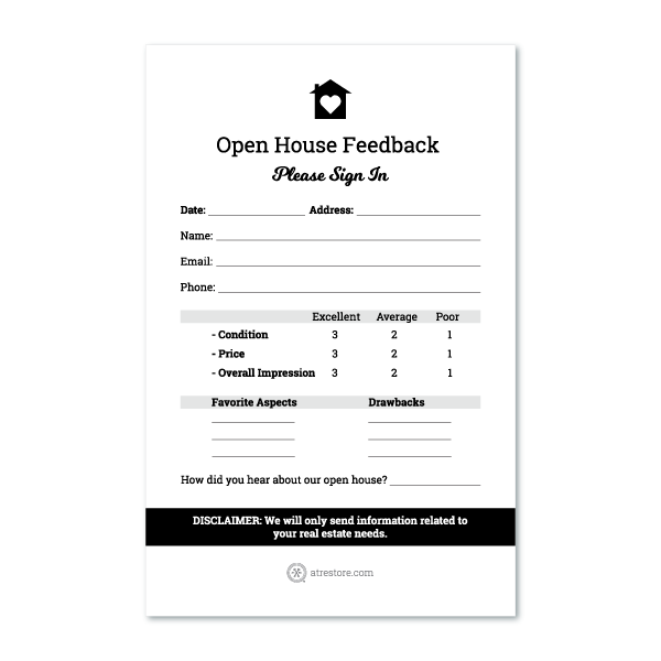 Open House Feedback Notepad - Small - All Things Real Estate