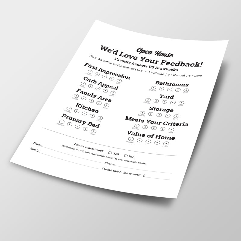 Open House Feedback Sheet No.2 - Downloadable - All Things Real Estate