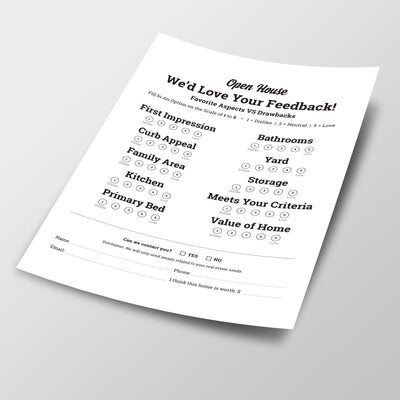 Open House Feedback Sheet No.2 - Downloadable - All Things Real Estate