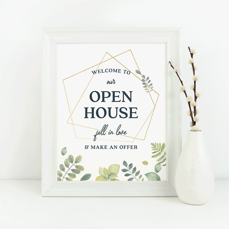 Open House Welcome Sign Botanical - Downloadable - All Things Real Estate