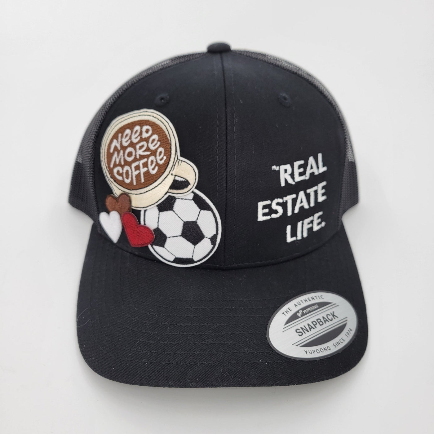 Patch Trucker Hat - Real Estate Life.™ - Need More Coffee - Soccer Ball - All Things Real Estate