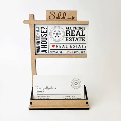 Sign Post Business Card Holder Kit - Sold Cursive with heart - All Things Real Estate