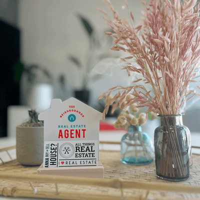House Shape Agent Sign 4x5 - Neighborhood Agent - Turq & Red