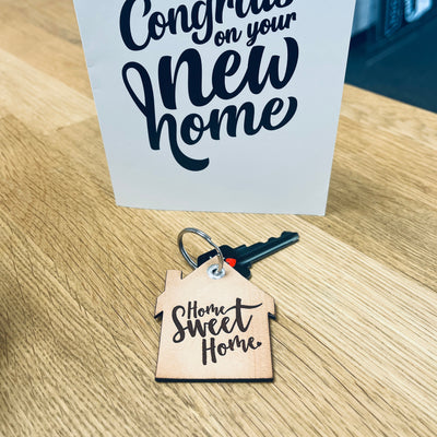Leather Key Tag -House with Chimney- "Home Sweet Home" Script No. 1