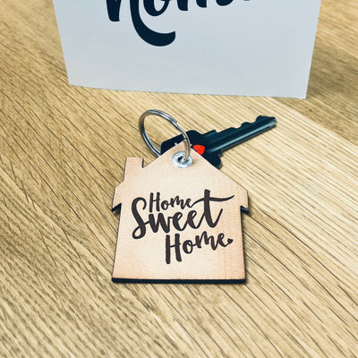 Leather Key Tag -House with Chimney- "Home Sweet Home" Script No. 1 - All Things Real Estate