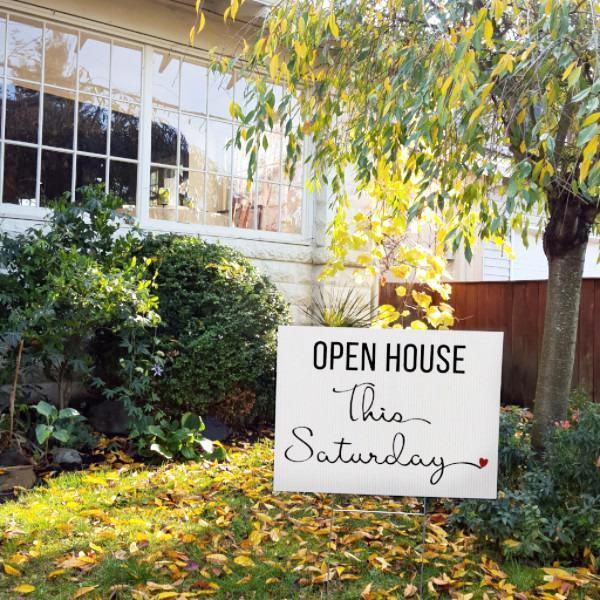 Open House This Saturday - Cursive Heart - Yard Sign - All Things Real Estate