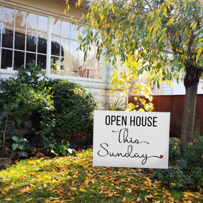 Open House This Sunday - Cursive Heart - Yard Sign - All Things Real Estate