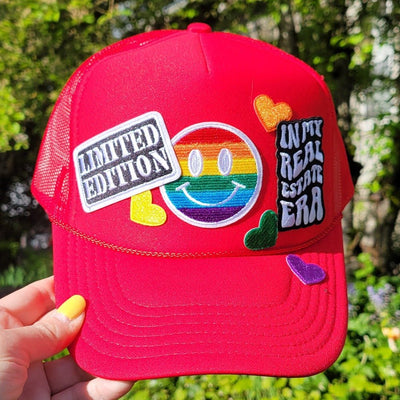 Patch Foam Trucker Hat - In My Real Estate Era - Rainbow Smile - Multi Color Hearts - Limited Edition - All Things Real Estate