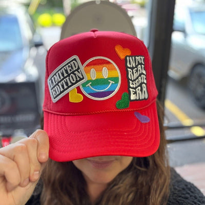 Patch Foam Trucker Hat - In My Real Estate Era - Rainbow Smile - Multi Color Hearts - Limited Edition - All Things Real Estate