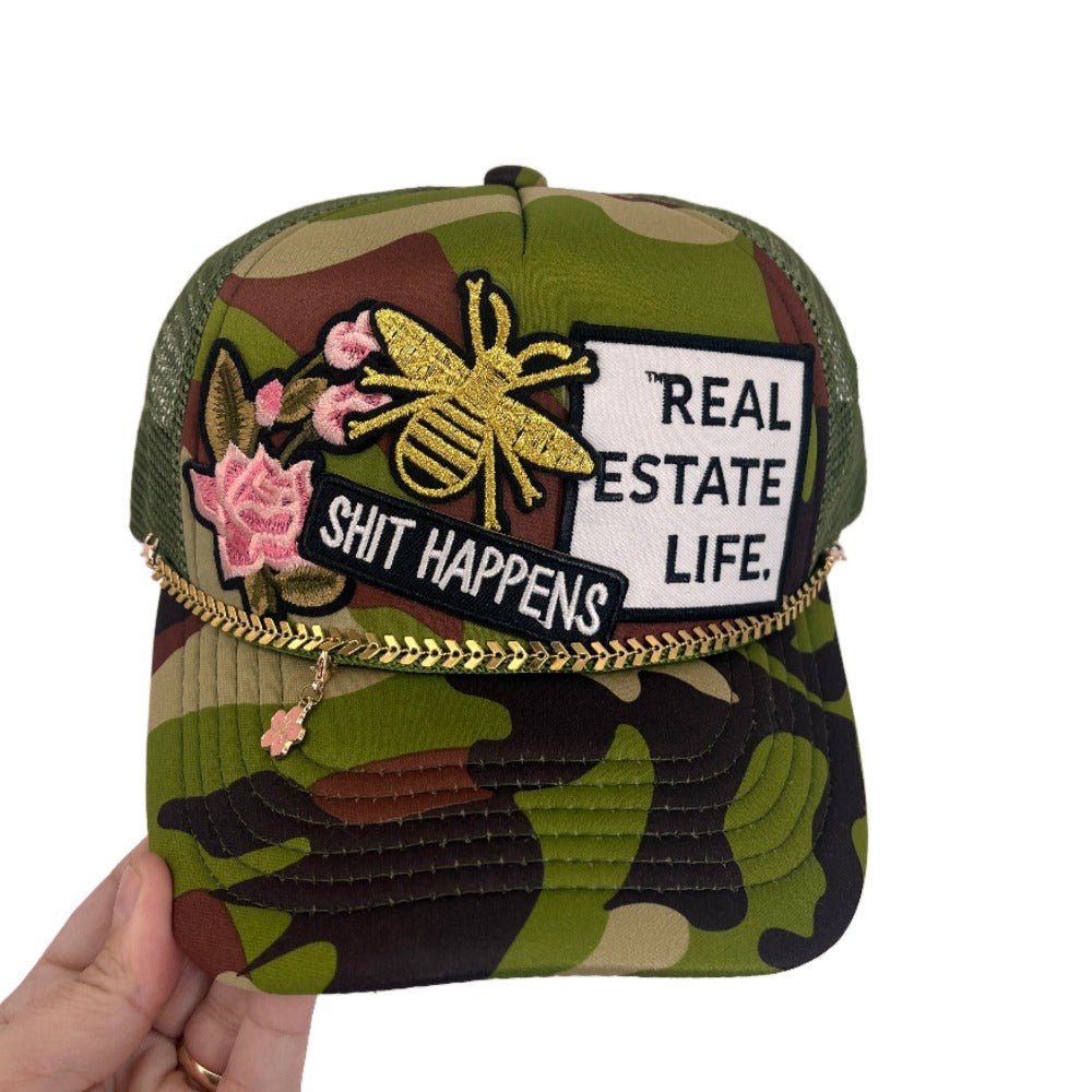 Patch Foam Trucker Hat - Real Estate Life - Bee - Flowers - Shit Happens - Gold chain & flower charm - All Things Real Estate