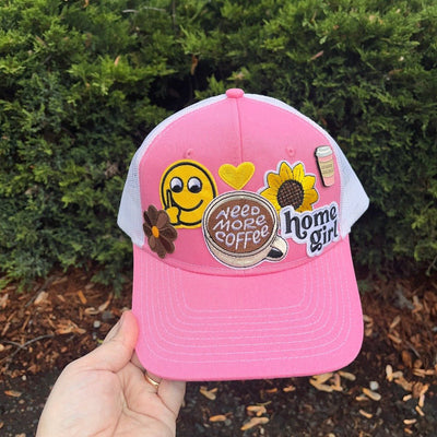 Patch Trucker Hat - Home Girl- Need More Coffee - Flowers - Smiley Face (Middle Finger) - Enamel Pin Life Happens - Coffee Helps - All Things Real Estate
