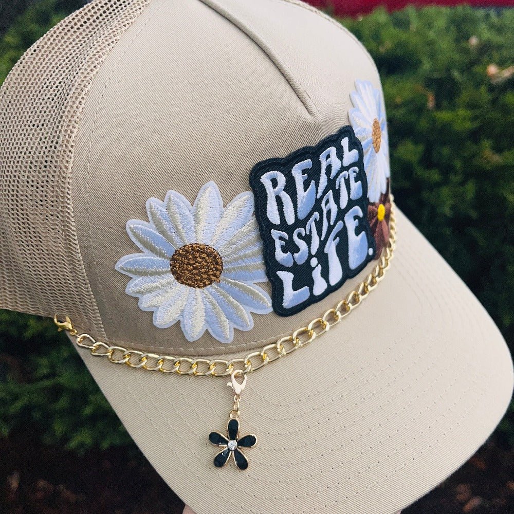 Patch Trucker Hat - Real Estate Life. - Daisies Patches - Gold Chain - Flower Charm - All Things Real Estate