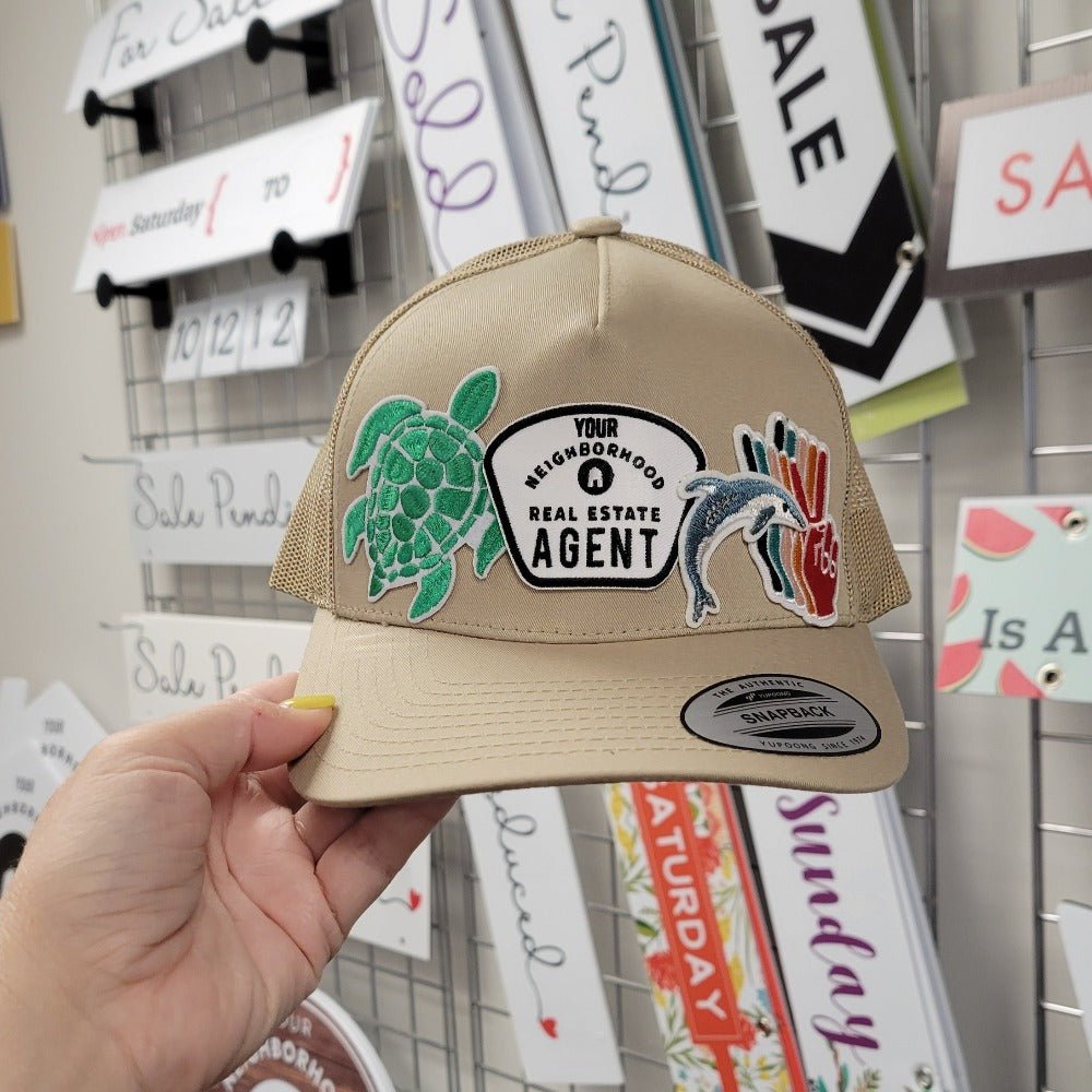 Patch Trucker Hat - Your Neighborhood Agent - Turtle - Peace Sign Hands - Dolphin - All Things Real Estate