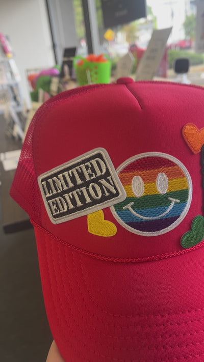 Patch Foam Trucker Hat  - In My Real Estate Era - Rainbow Smile - Multi Color Hearts - Limited Edition