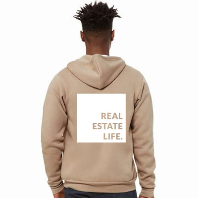 Real Estate Life.™ - Zip-Up Unisex Hoodie - Tan - All Things Real Estate