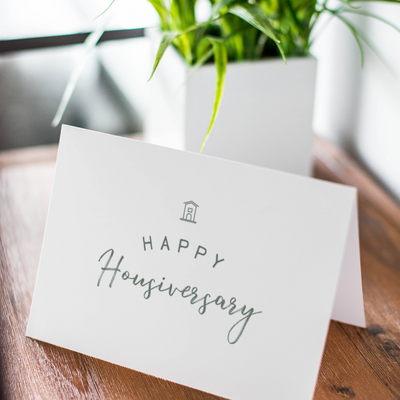 Celebration Cards - Happy Housiversary - Script with a house from All Things Real Estate Store