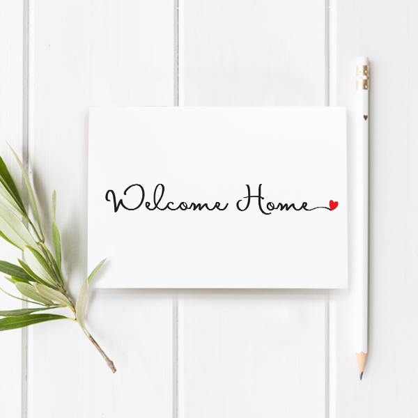 Celebration Cards -Welcome Home- Cursive with a heart from All Things Real Estate Store