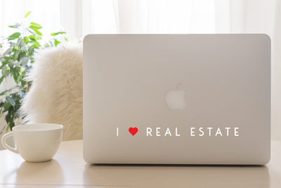 I Heart Real Estate (Rectangle/White) - Vinyl Transfer Decal - 9" from All Things Real Estate Store