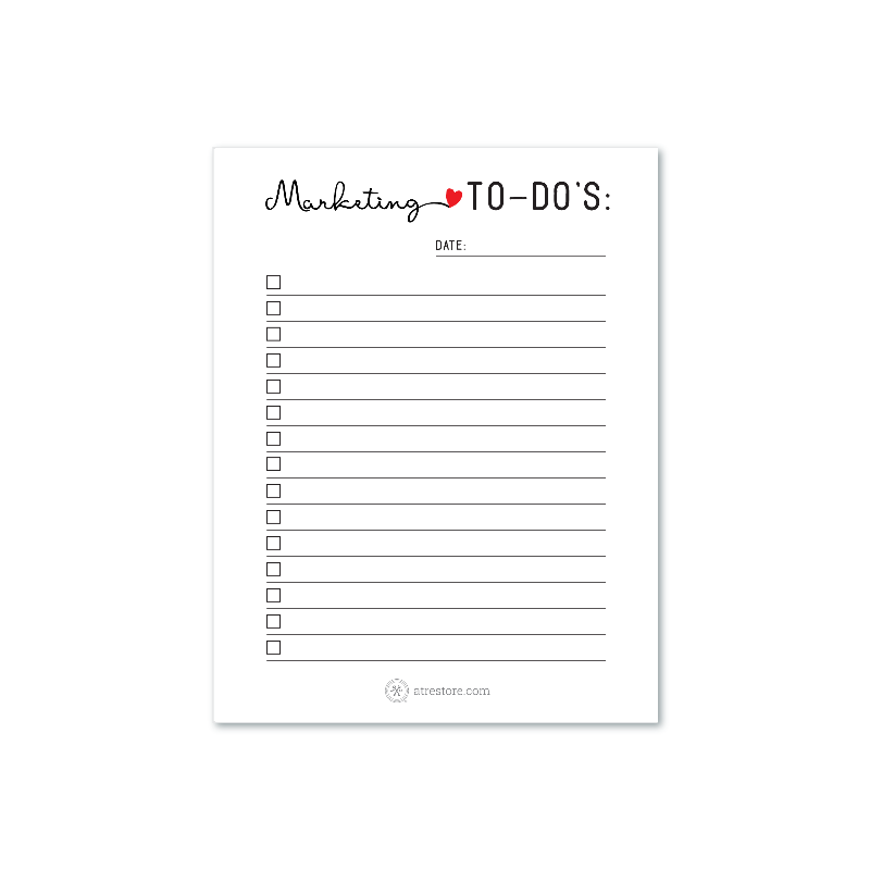 Marketing To-Do's Notepad - Cursive with a Heart - Small from All Things Real Estate Store