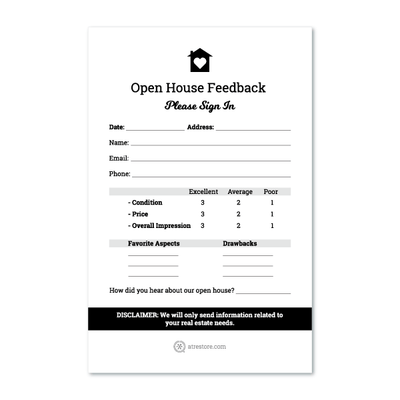 Open House Feedback - Large notepad from All Things Real Estate Store