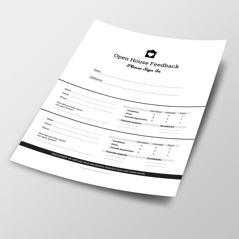 Open House Feedback Sheet No.1 - Downloadable from All Things Real Estate Store
