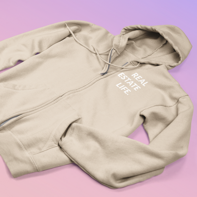 Real Estate Life.™ - Zip-Up Unisex Hoodie - Tan from All Things Real Estate Store