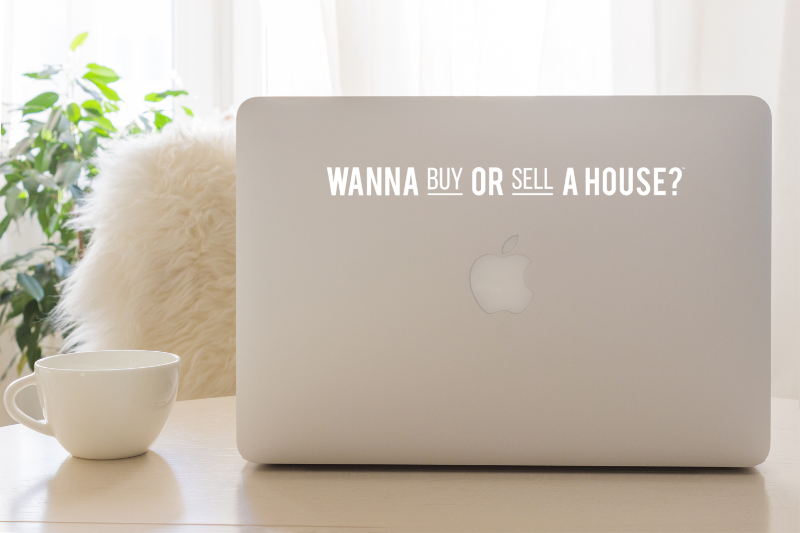 Wanna Buy or Sell a House?™ - White Vinyl Transfer Decal 9" from All Things Real Estate Store